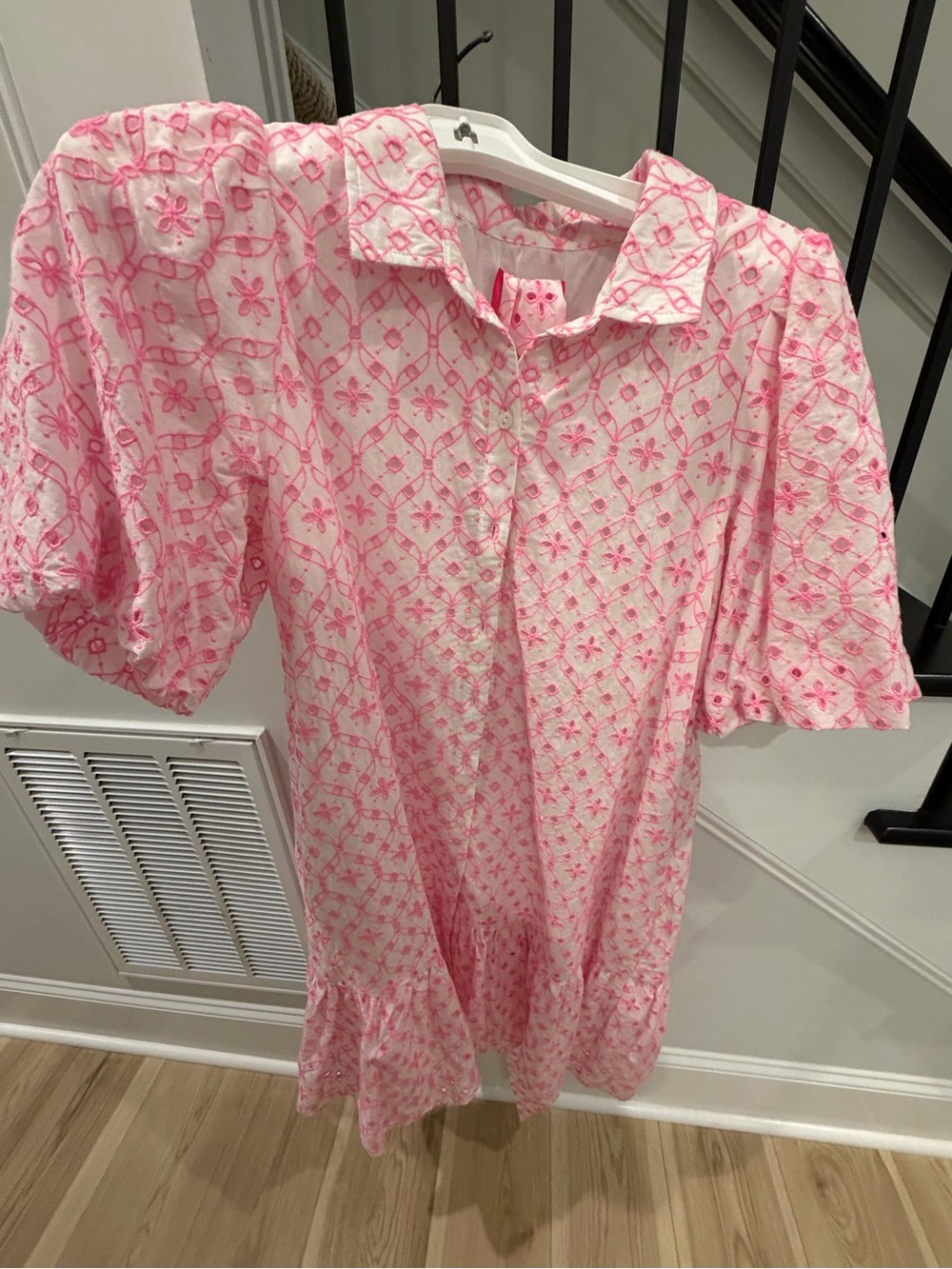 Lilly Pulitzer Cartley Eyelet Shirtdress Havana Pink White Size 8 - Picture 6 of 7